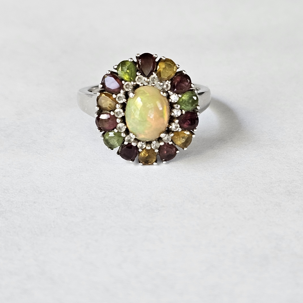 Genuine Ethiopian Opal Multicolor Tourmaline Ring Sterling Silver Size 10 180$